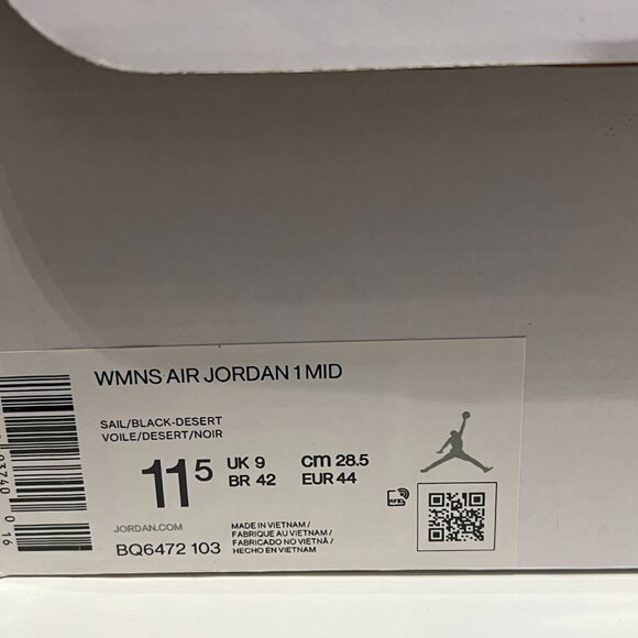 Nike Wmn's Sz 11.5 Jordan 1 Mid Sail Black Desert BQ6472 103 - New - Picture 9 of 9